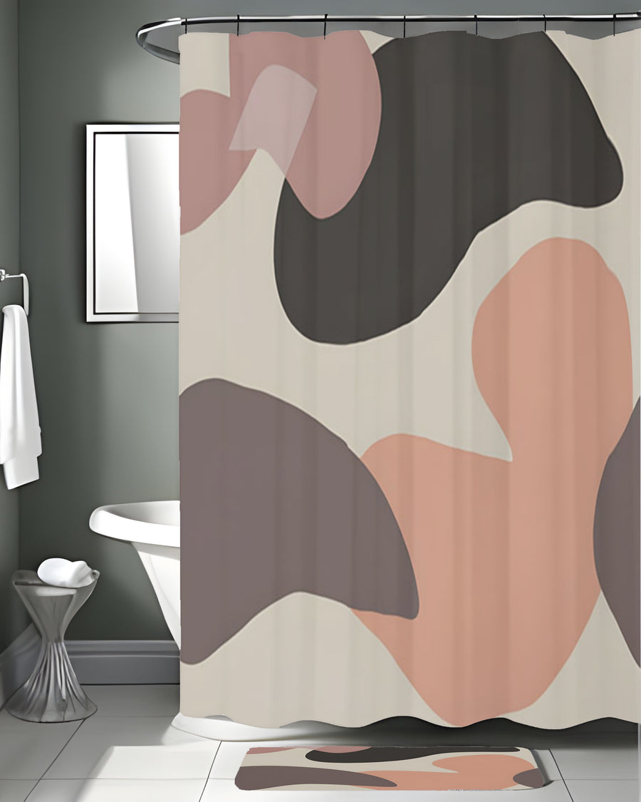 Beige and Brown Abstract Shape Pattern Shower Curtain