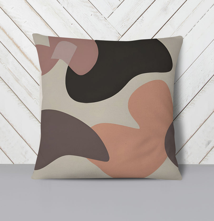 Beige and Brown Abstract Shape Pattern Throw Pillow Cover