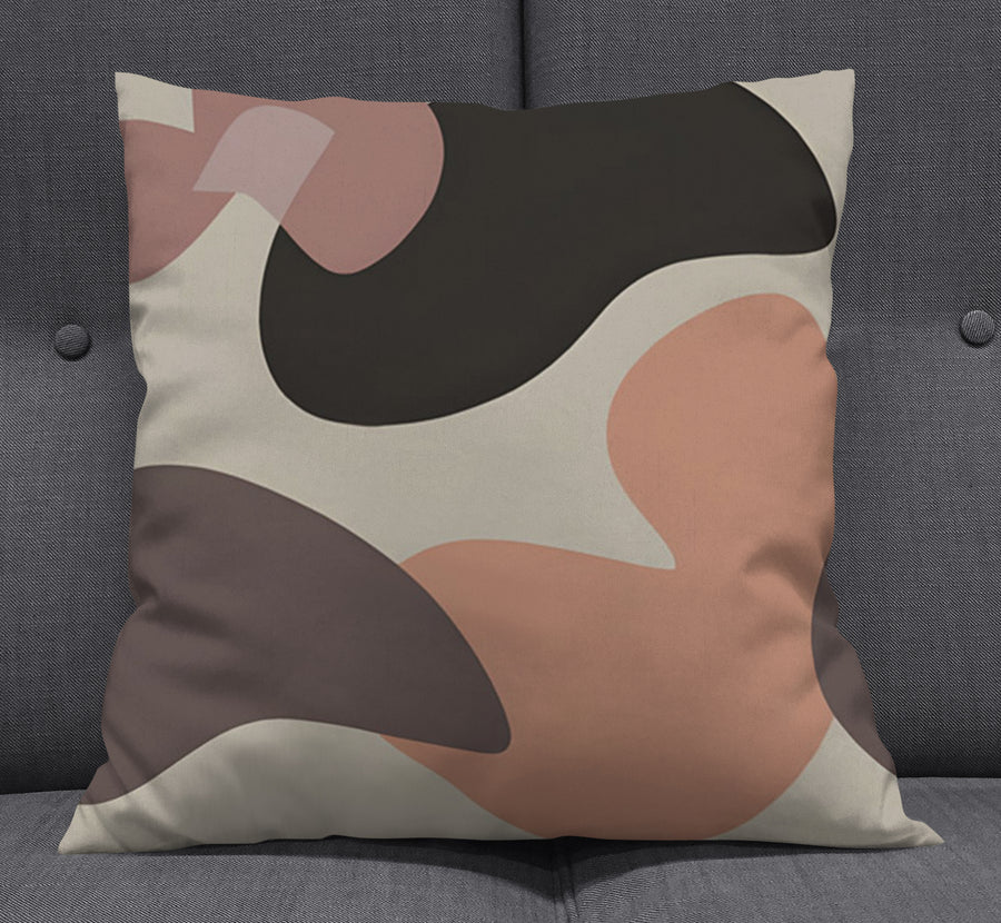 Beige and Brown Abstract Shape Pattern Throw Pillow Cover