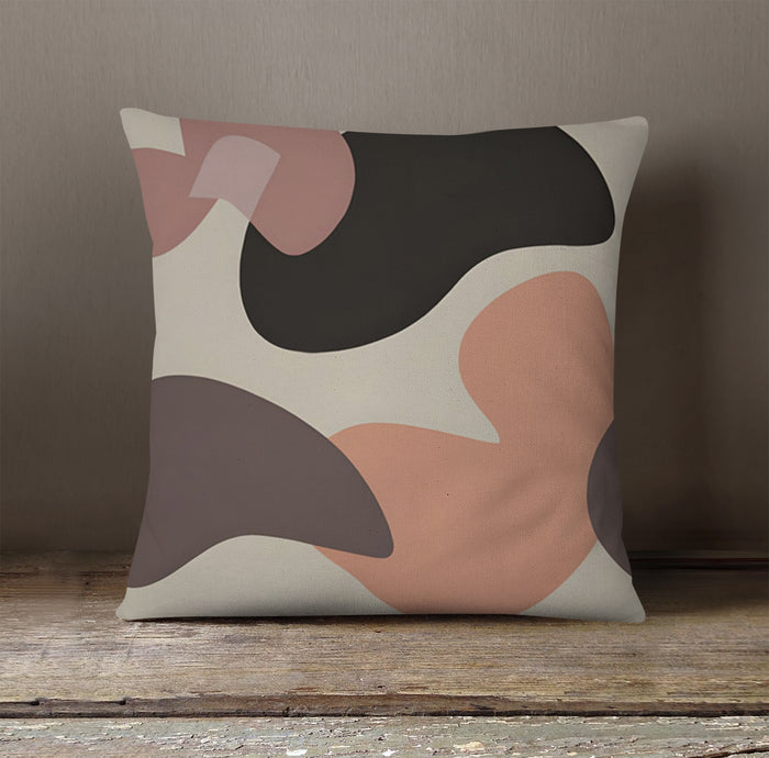 Beige and Brown Abstract Shape Pattern Throw Pillow Cover
