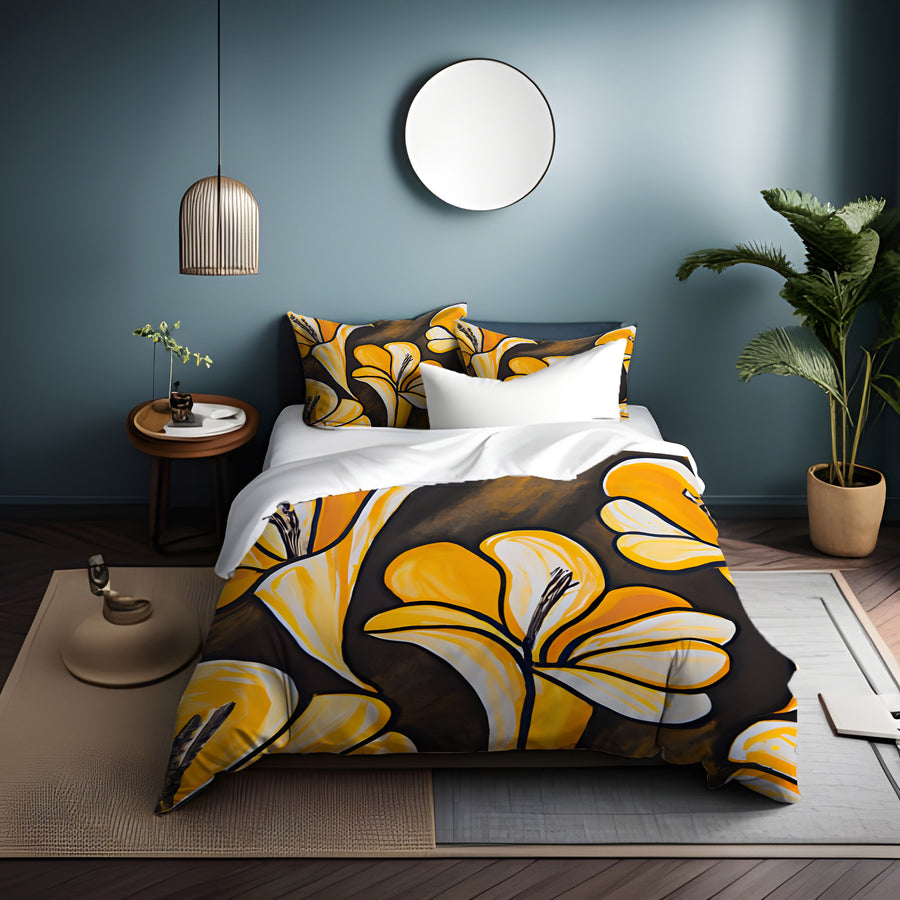 Yellow Floral Botanical Pattern Duvet Cover