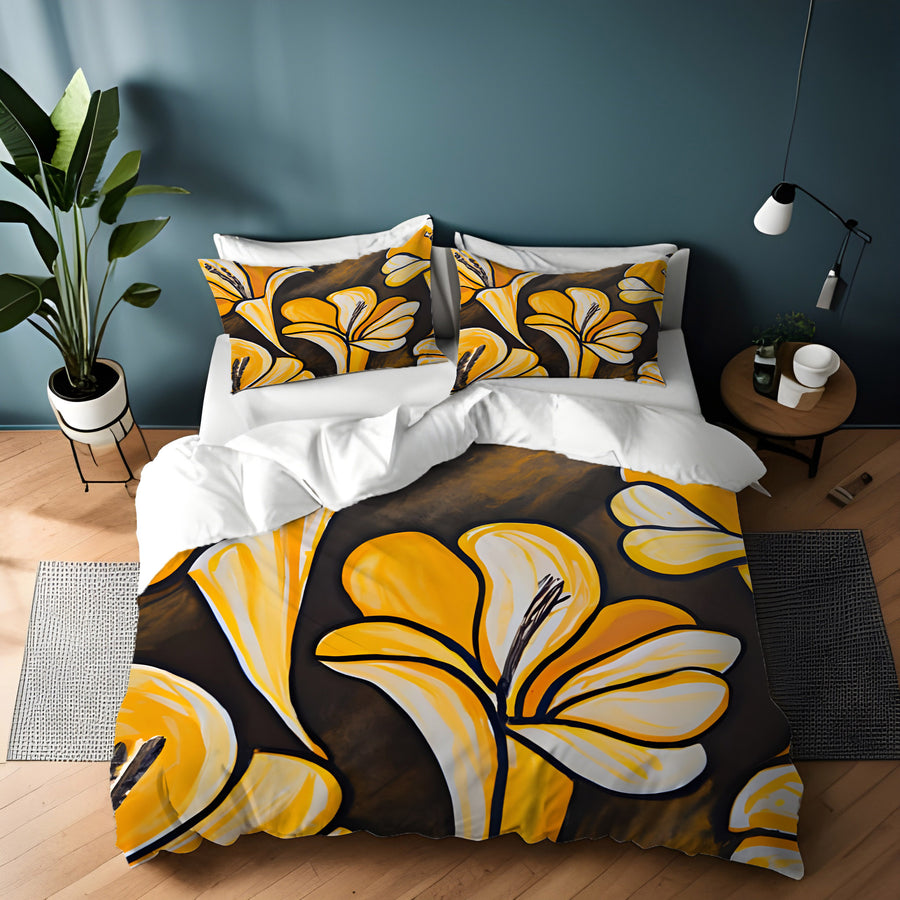 Yellow Floral Botanical Pattern Duvet Cover
