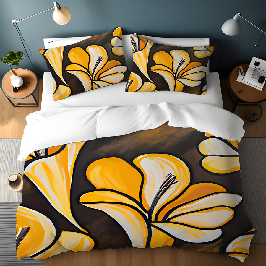 Yellow Floral Botanical Pattern Duvet Cover