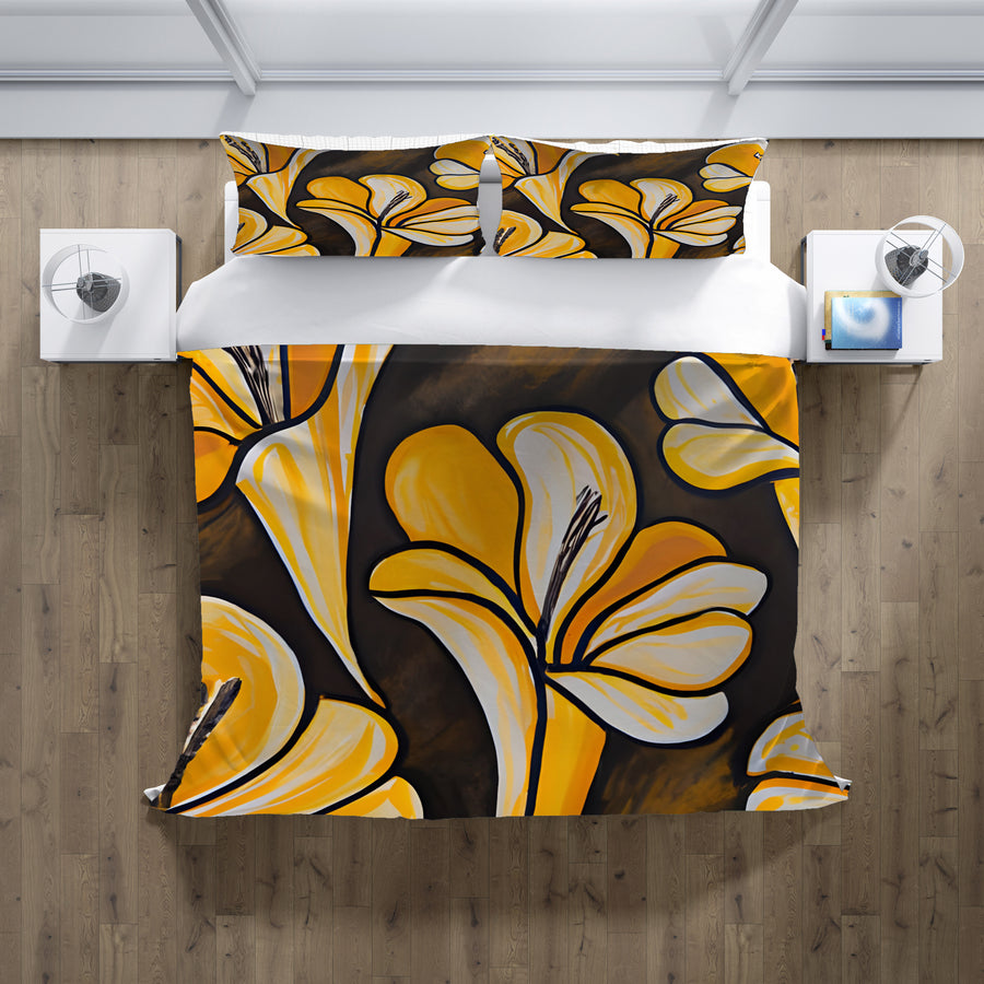 Yellow Floral Botanical Pattern Duvet Cover
