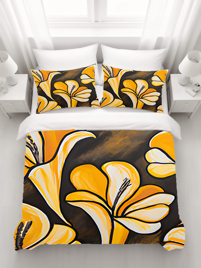 Yellow Floral Botanical Pattern Duvet Cover