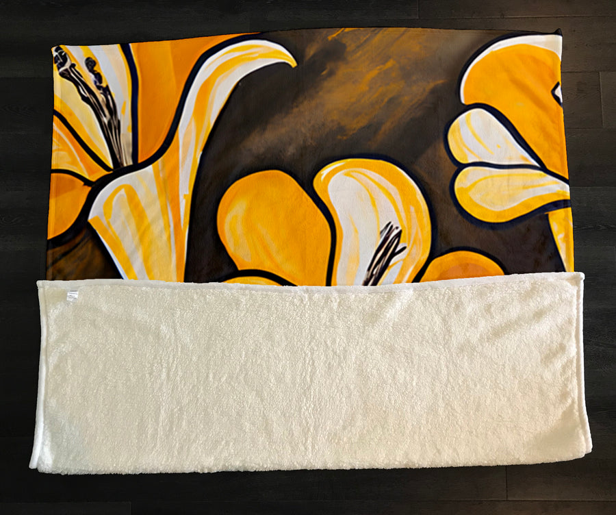 Yellow Floral Botanical Pattern Fleece Sherpa Blanket