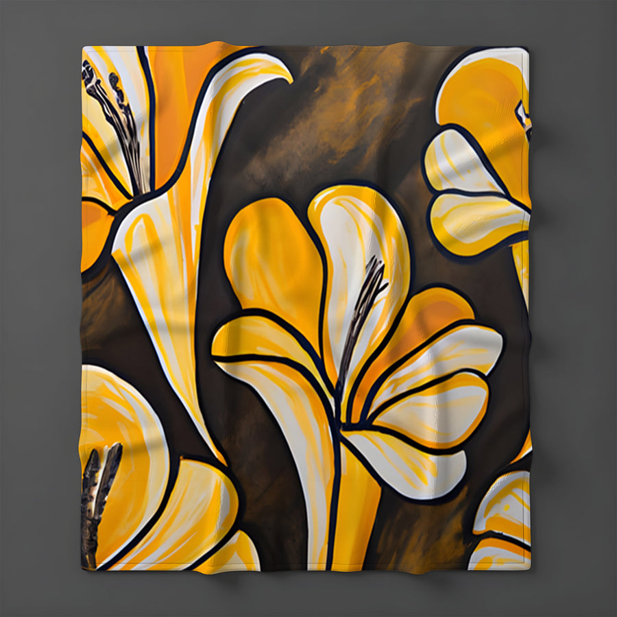 Yellow Floral Botanical Pattern Fleece Sherpa Blanket