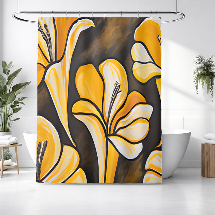 Yellow Floral Botanical Pattern Shower Curtain