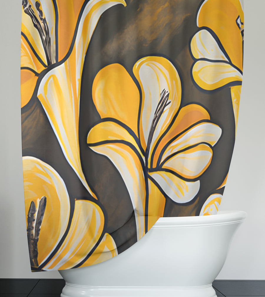 Yellow Floral Botanical Pattern Shower Curtain