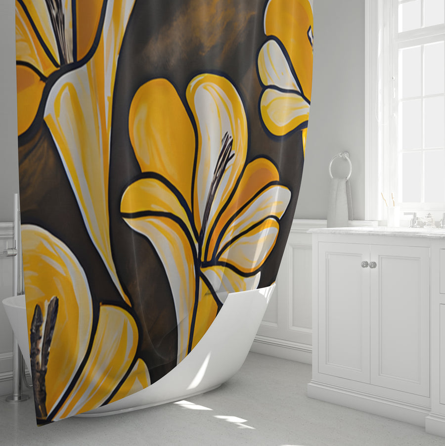 Yellow Floral Botanical Pattern Shower Curtain