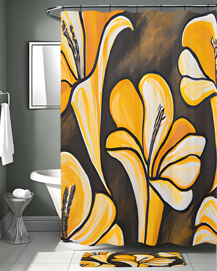 Yellow Floral Botanical Pattern Shower Curtain