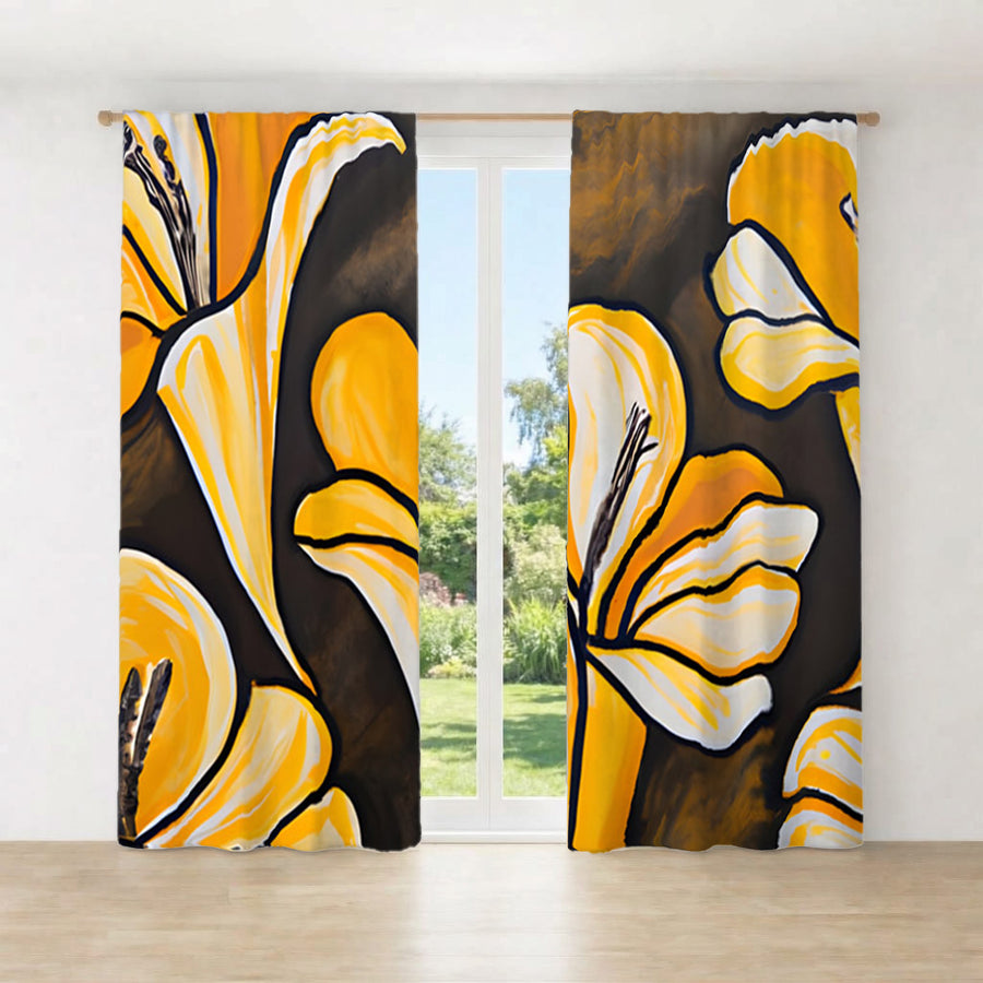 Yellow Floral Botanical Pattern Window Curtains