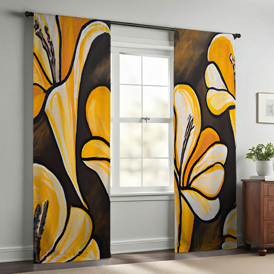 Yellow Floral Botanical Pattern Window Curtains