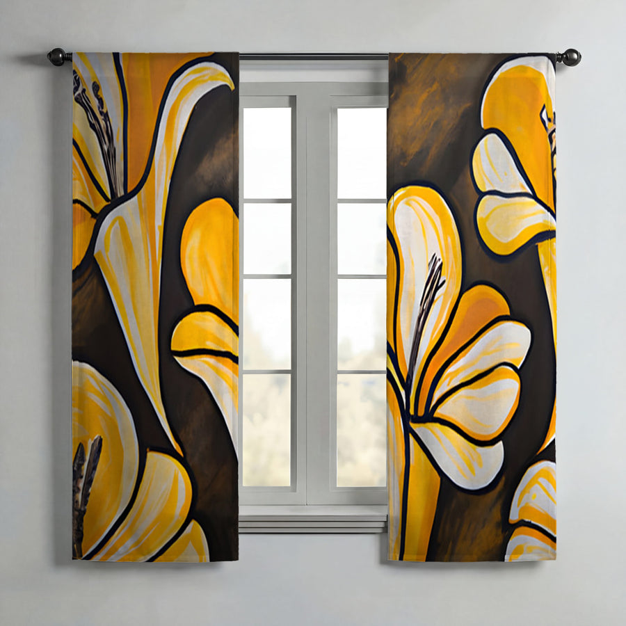 Yellow Floral Botanical Pattern Window Curtains