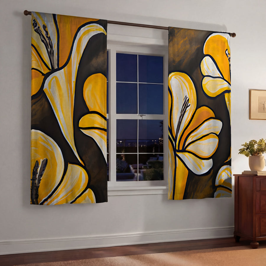 Yellow Floral Botanical Pattern Window Curtains