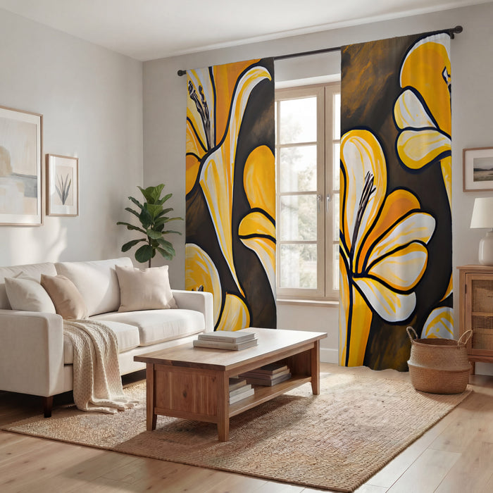 Yellow Floral Botanical Pattern Window Curtains