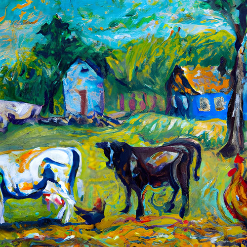 Green Pastoral Farm Landscape Artwork