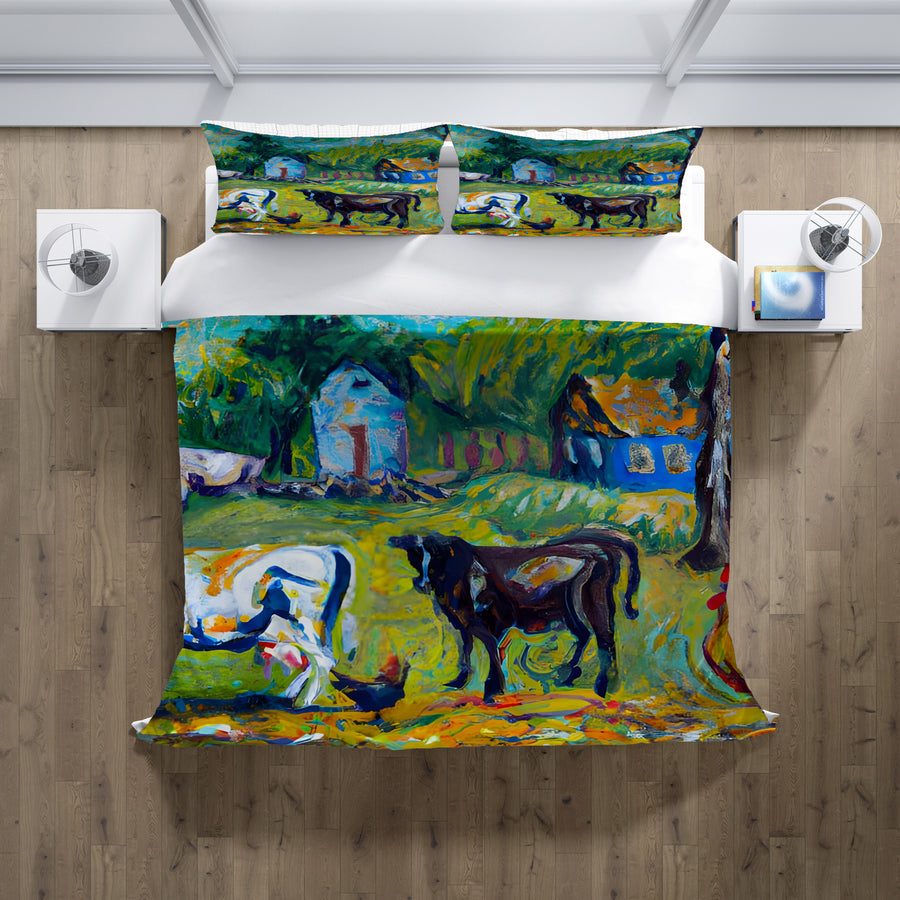 Green Pastoral Farm Landscape Artwork Duvet Cover