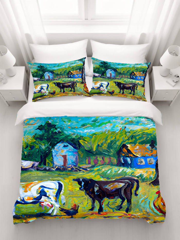 Green Pastoral Farm Landscape Artwork Duvet Cover