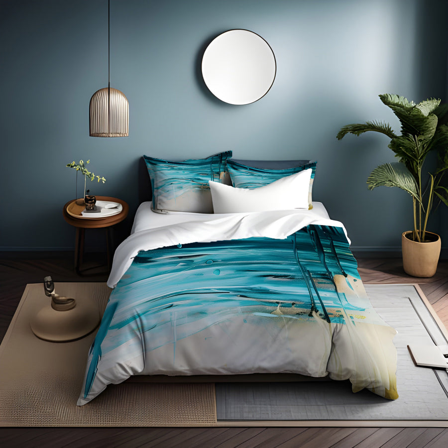 Teal Abstract Coastal Texture Pattern Duvet Cover