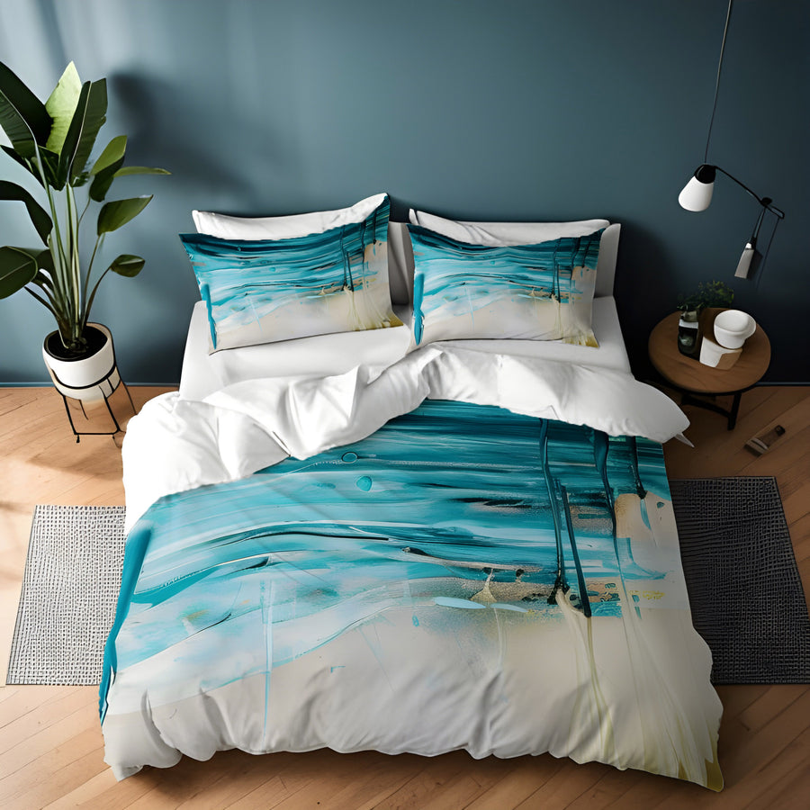 Teal Abstract Coastal Texture Pattern Duvet Cover