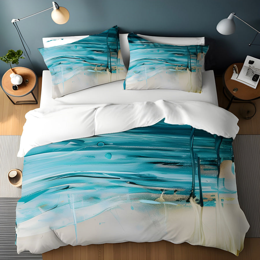 Teal Abstract Coastal Texture Pattern Duvet Cover