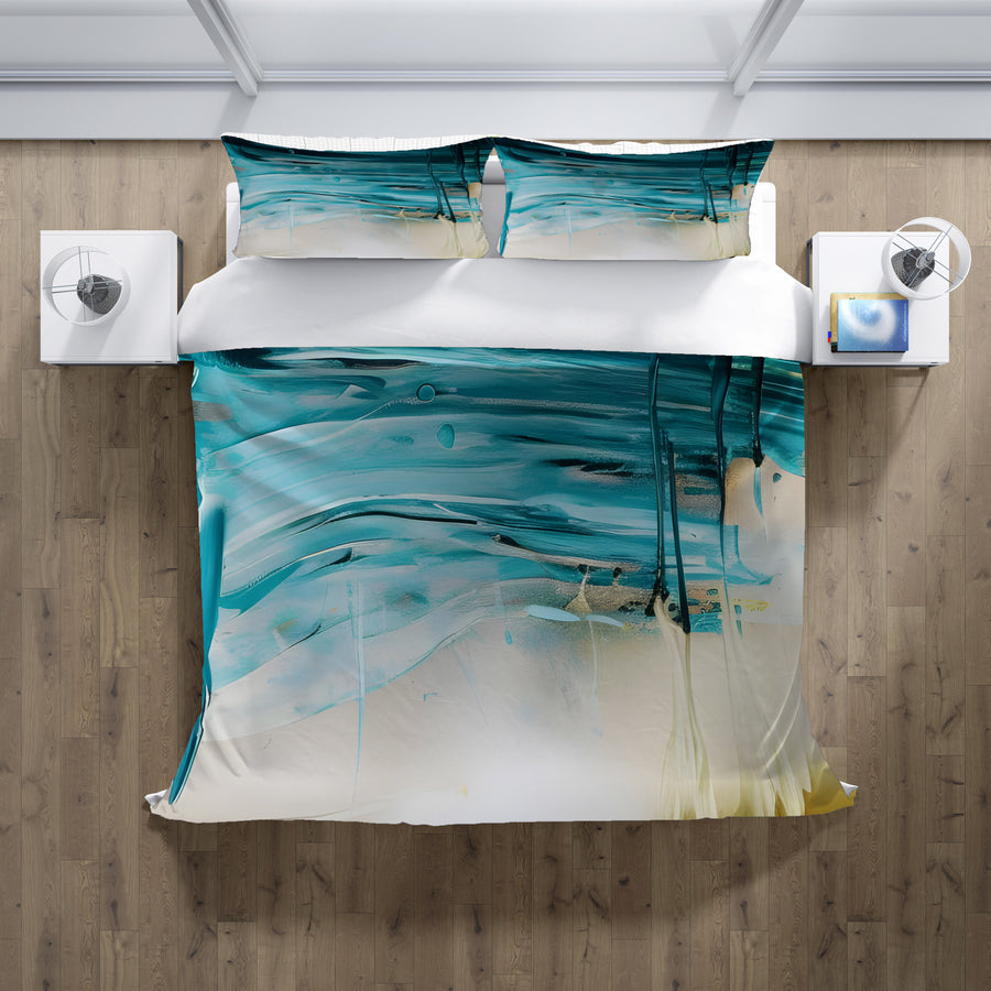Teal Abstract Coastal Texture Pattern Duvet Cover