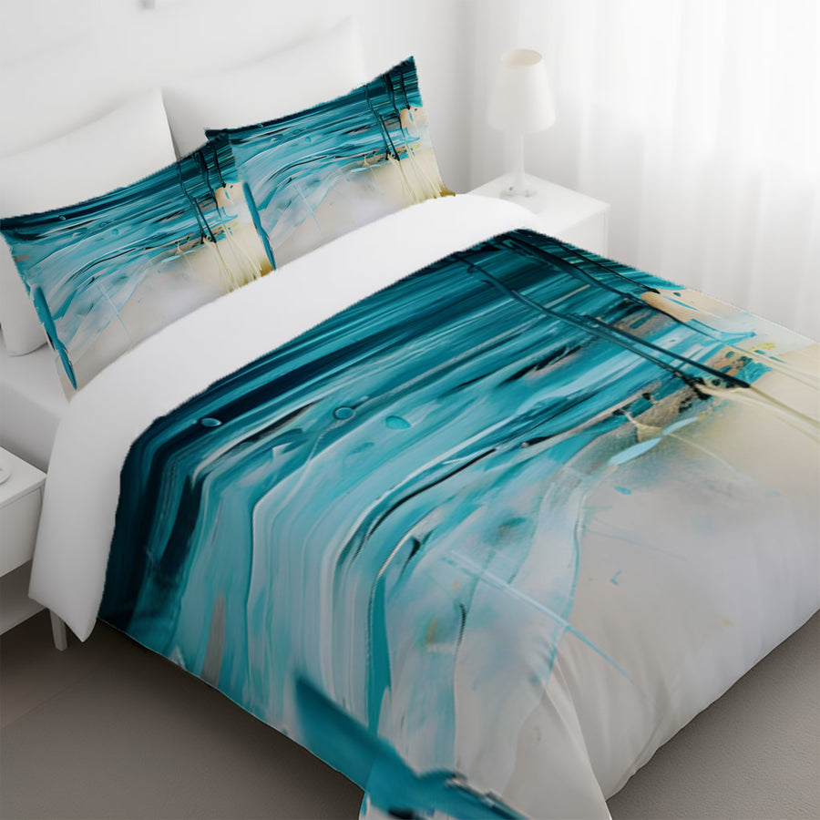Teal Abstract Coastal Texture Pattern Duvet Cover