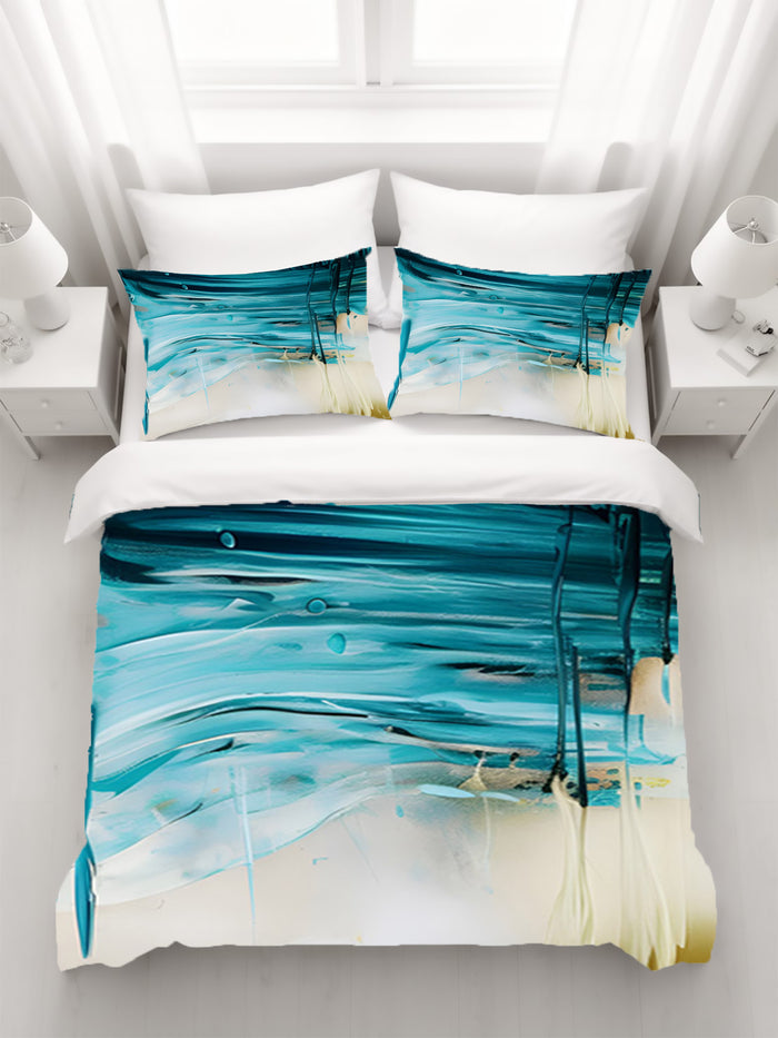 Teal Abstract Coastal Texture Pattern Duvet Cover