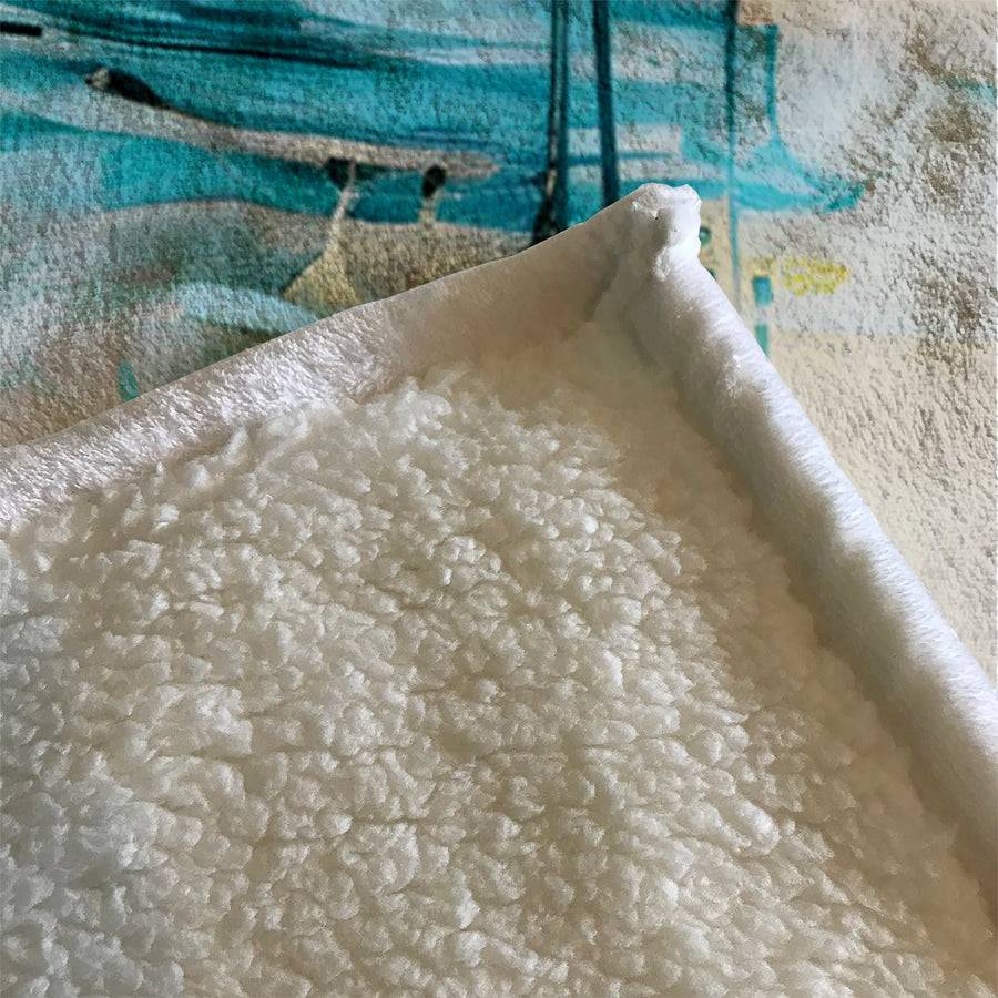 Teal Abstract Coastal Texture Pattern Fleece Sherpa Blanket