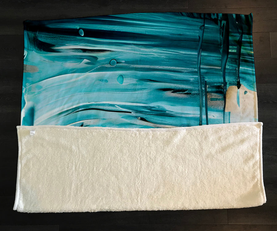 Teal Abstract Coastal Texture Pattern Fleece Sherpa Blanket