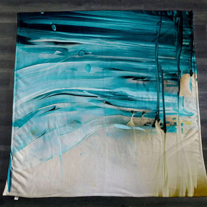 Teal Abstract Coastal Texture Pattern Fleece Sherpa Blanket