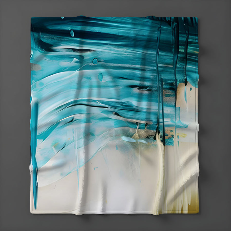Teal Abstract Coastal Texture Pattern Fleece Sherpa Blanket