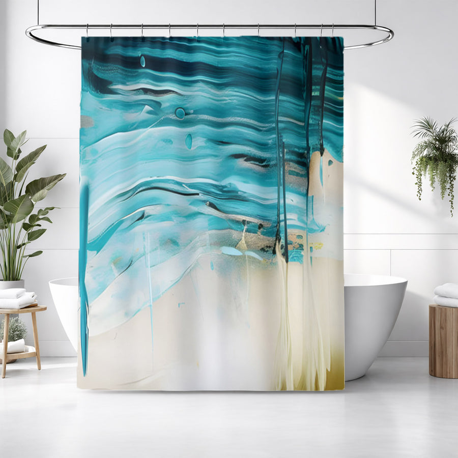 Teal Abstract Coastal Texture Pattern Shower Curtain