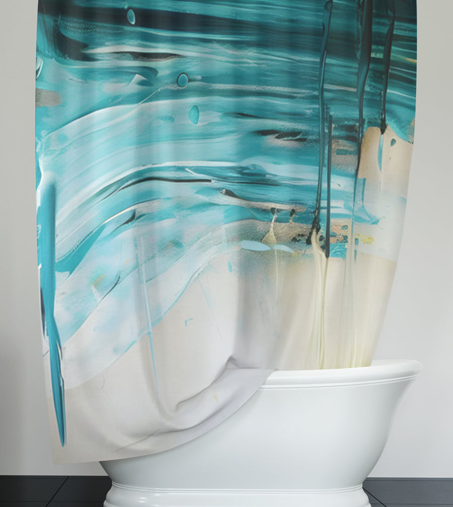 Teal Abstract Coastal Texture Pattern Shower Curtain