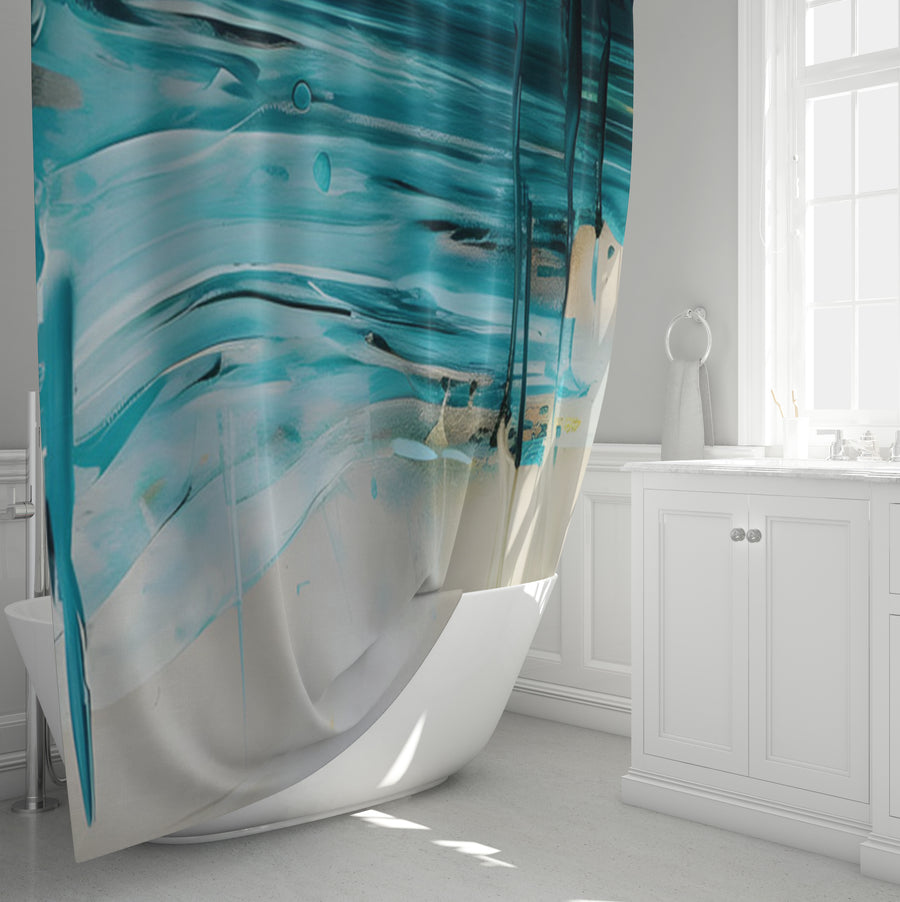 Teal Abstract Coastal Texture Pattern Shower Curtain