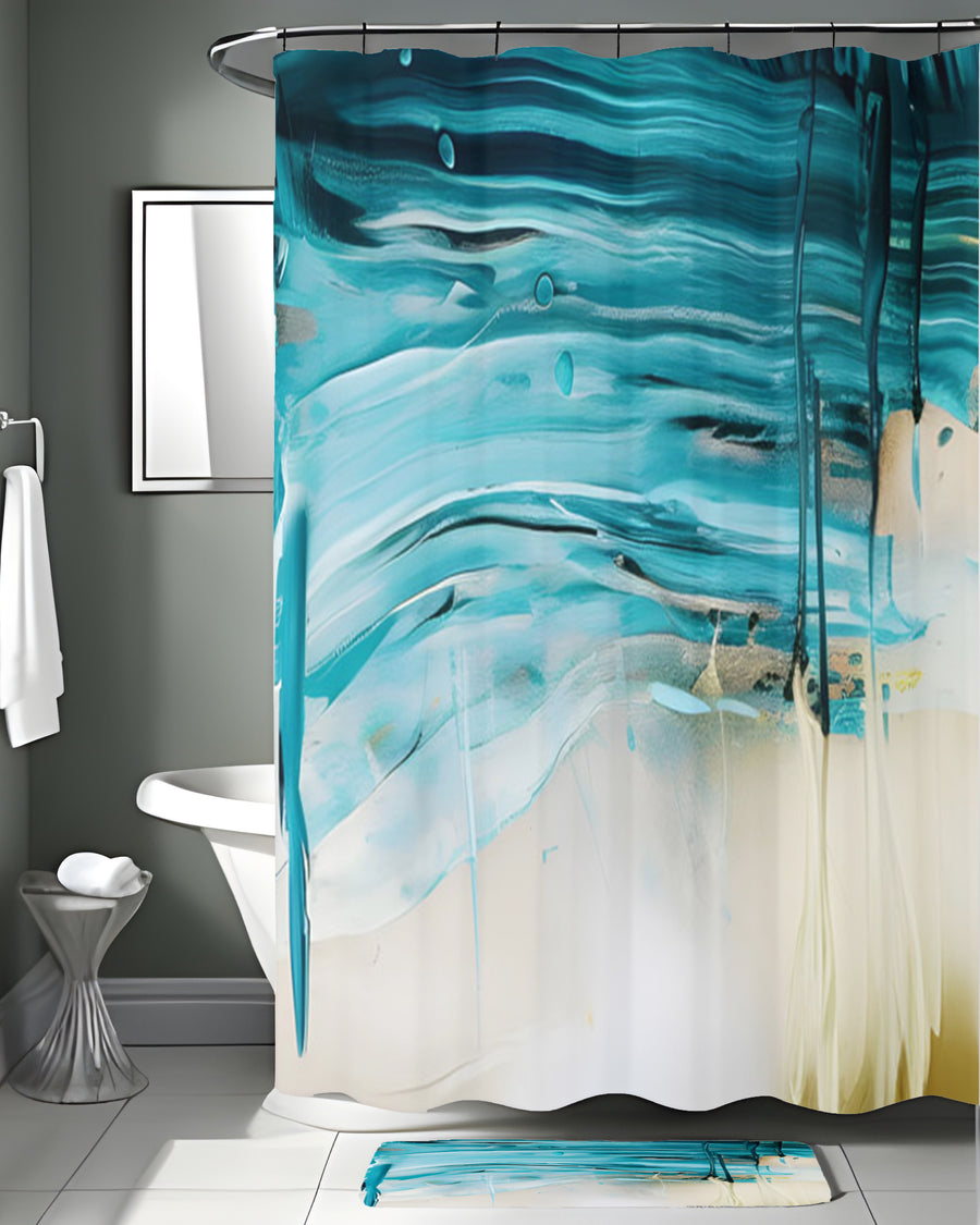 Teal Abstract Coastal Texture Pattern Shower Curtain