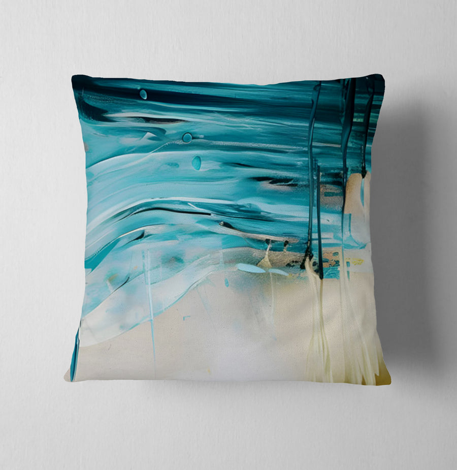 Teal Abstract Coastal Texture Pattern Throw Pillow Cover