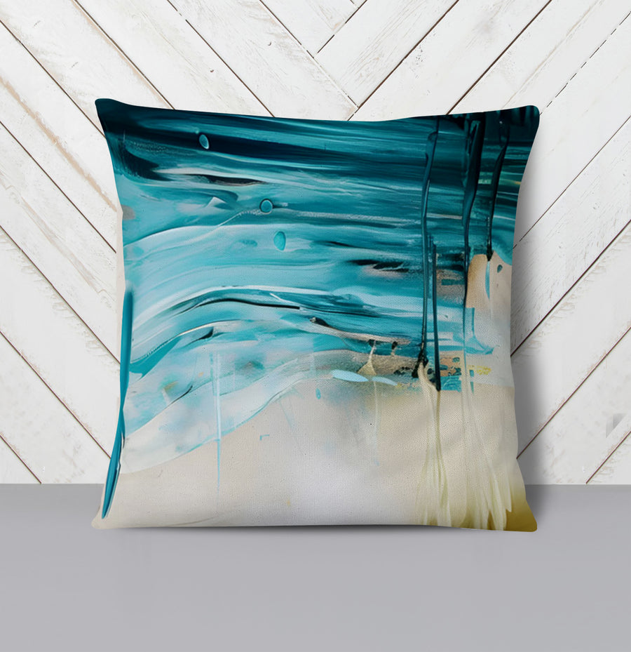 Teal Abstract Coastal Texture Pattern Throw Pillow Cover