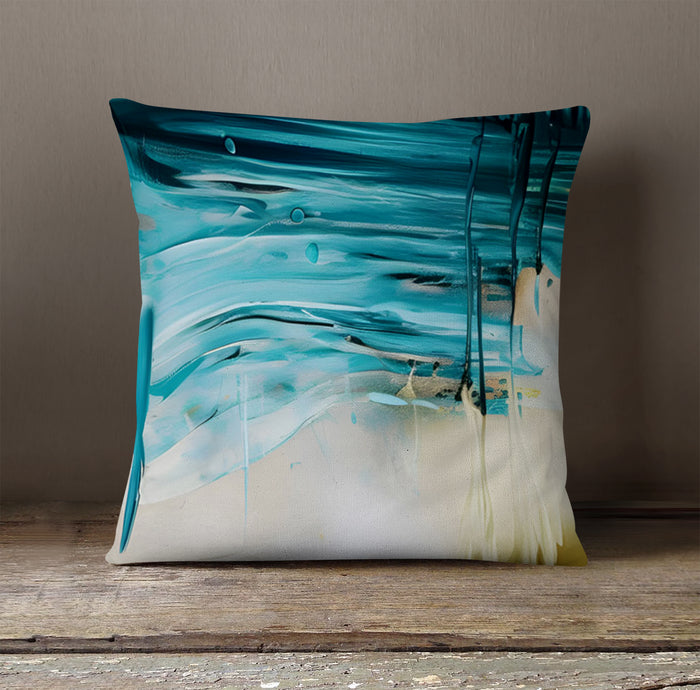 Teal Abstract Coastal Texture Pattern Throw Pillow Cover