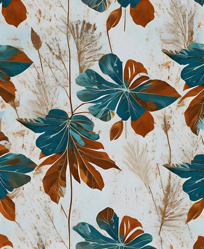 Beige and Teal Floral Botanical Pattern