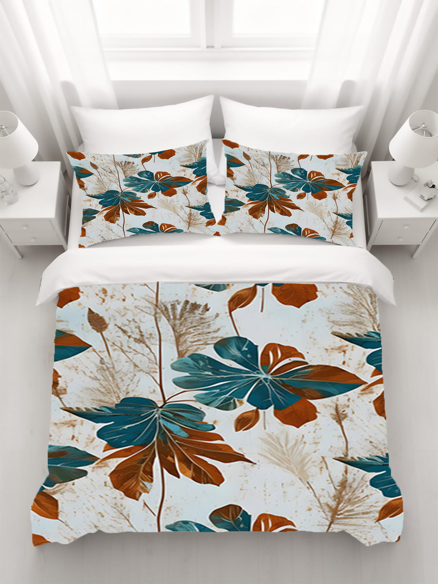 Beige and Teal Floral Botanical Pattern Duvet Cover