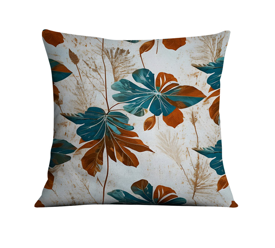 Beige and Teal Floral Botanical Pattern Throw Pillow Cover