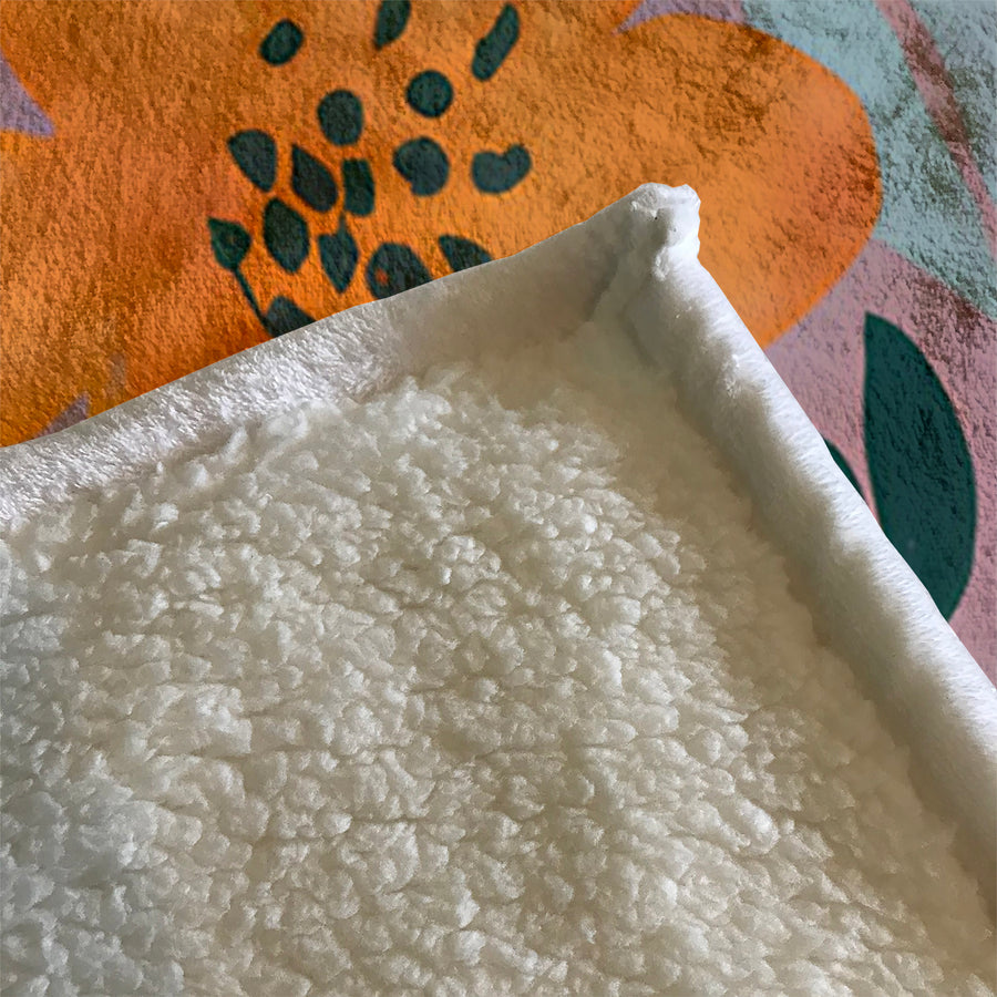Pink and Orange Floral Pattern Fleece Sherpa Blanket