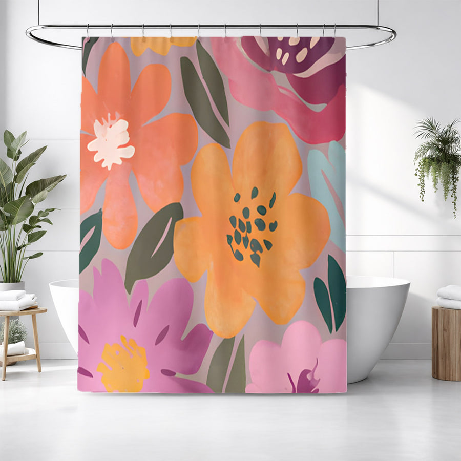 Pink and Orange Floral Pattern Shower Curtain
