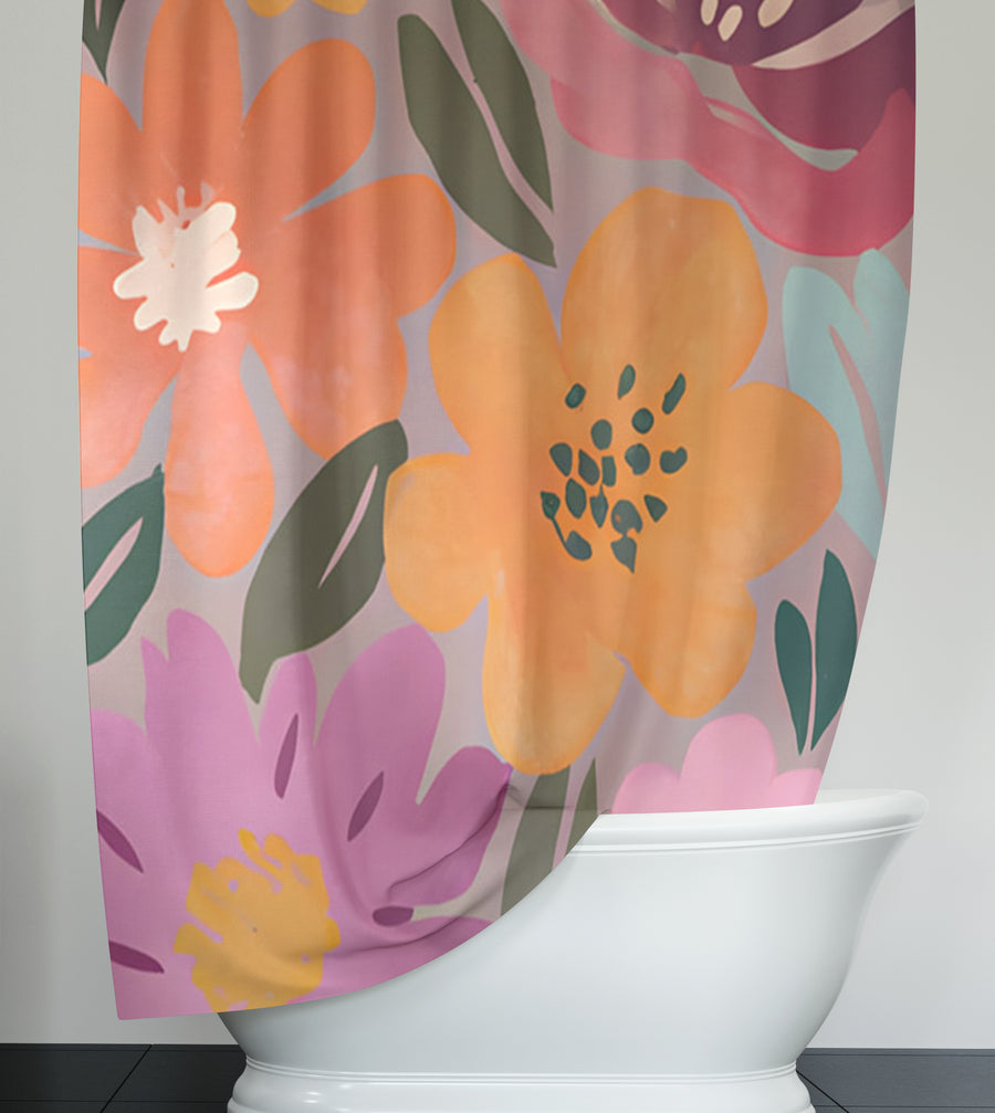 Pink and Orange Floral Pattern Shower Curtain
