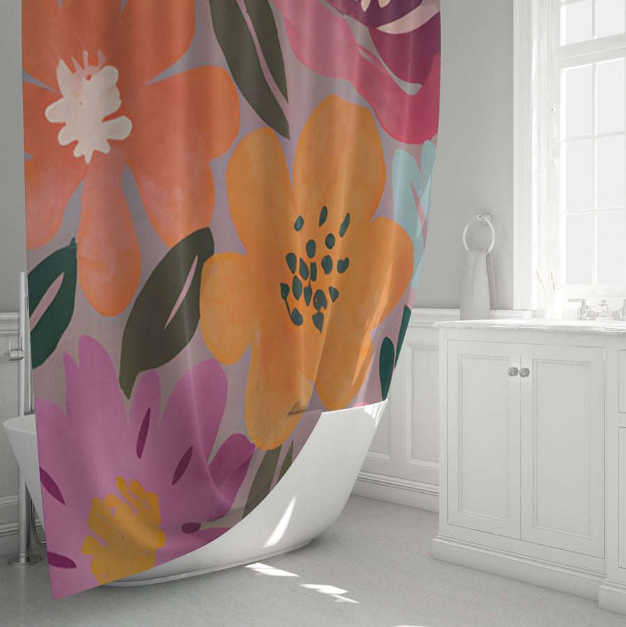 Pink and Orange Floral Pattern Shower Curtain