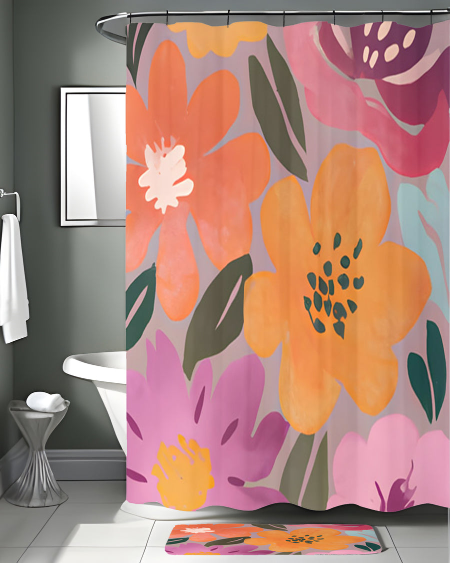 Pink and Orange Floral Pattern Shower Curtain