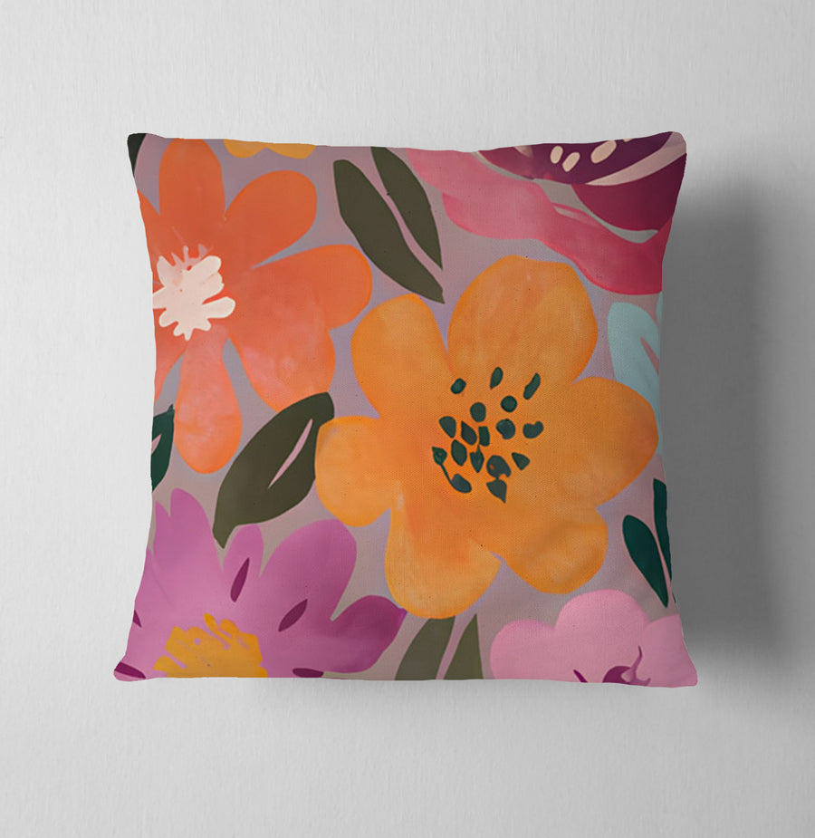 Pink and Orange Floral Pattern Throw Pillow Cover