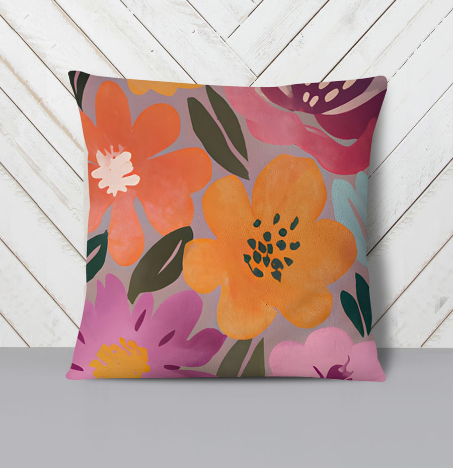 Pink and Orange Floral Pattern Throw Pillow Cover